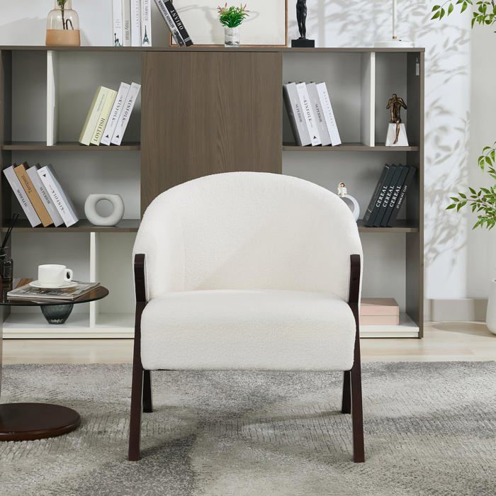 Fauteuil de salon – Structure bois massif assise peluche ourson douce idéal salon chambre ou salle dattente  beige