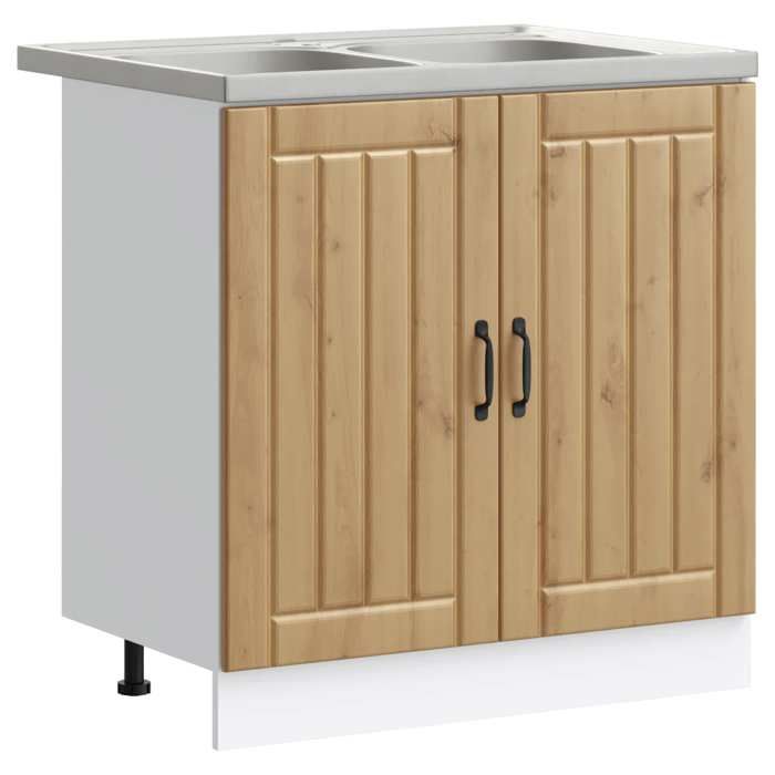 Marron Meuble sous évier Lucca 2 pc Chêne artisanal Bois dingénierie &1095