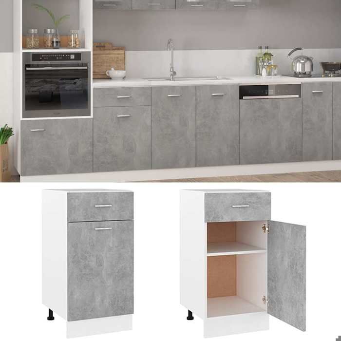 Meuble bas de cuisine - UU - Bois dingénierie - Gris béton - 1 tiroir - 1 porte - 40 x 46 x 81 5 cm &41960