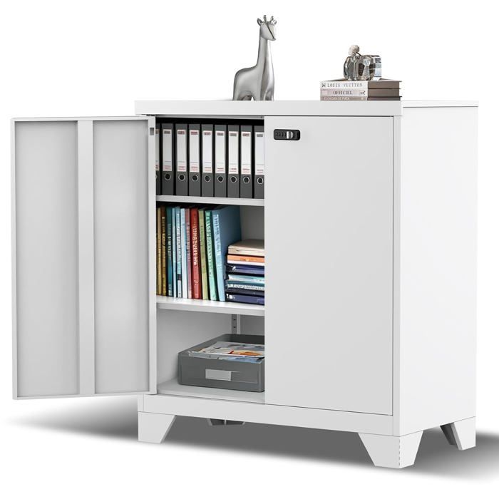 Armoire métallique 90x80x40 cm blanc serrure à code étagère ajustable en acier pour bureau et maison