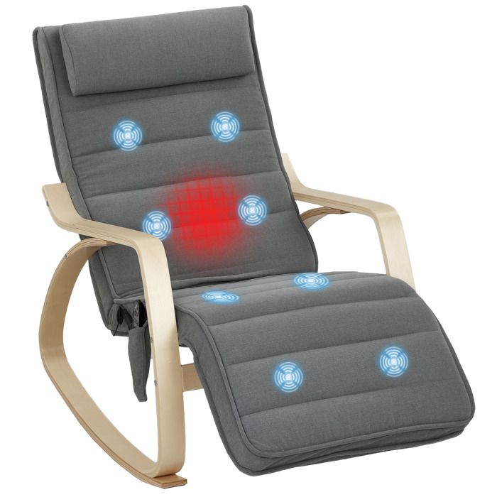 Fauteuil à bascule massant - Siège de relaxation chauffant - Gris - 106 x 67 x 92 cm - Pour le salon et la chambre - ZENLINKJH