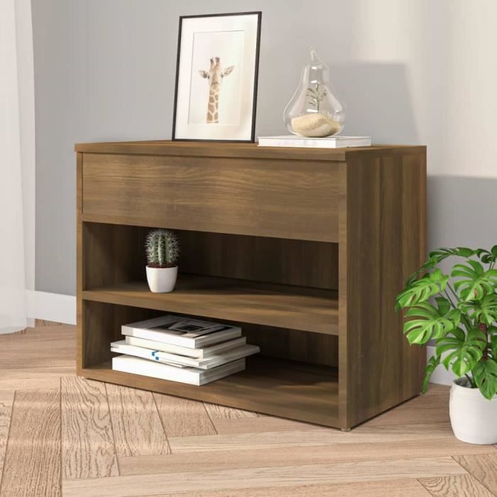 Banc à Chaussures En Chêne Marron 60x30x45 Cm - Bois D'ingénierie - Rangement Pour Entrée