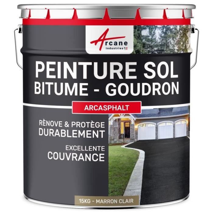 Peinture bitume goudron asphalte macadam résine sol extérieur - ARCASPHALT Marron clair - 15 Kg jusqu a 30m2 pour 2 couches