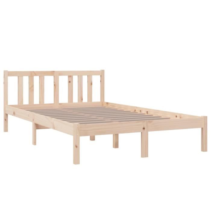 Cadre De Lit En Bois Massif 120x200 Cm - Naturel, Robuste, Sommier Non Inclus