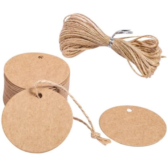 50 Pièces Étiquettes Kraft, Étiquette en Papier Kraft Rond Étiquette