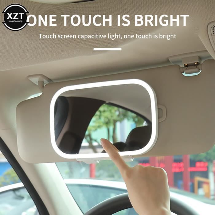 Akozon miroir de courtoisie de pare-soleil Clip de miroir de pare-soleil de  voiture avec la lumière LED 3 modes moto bande Blanc