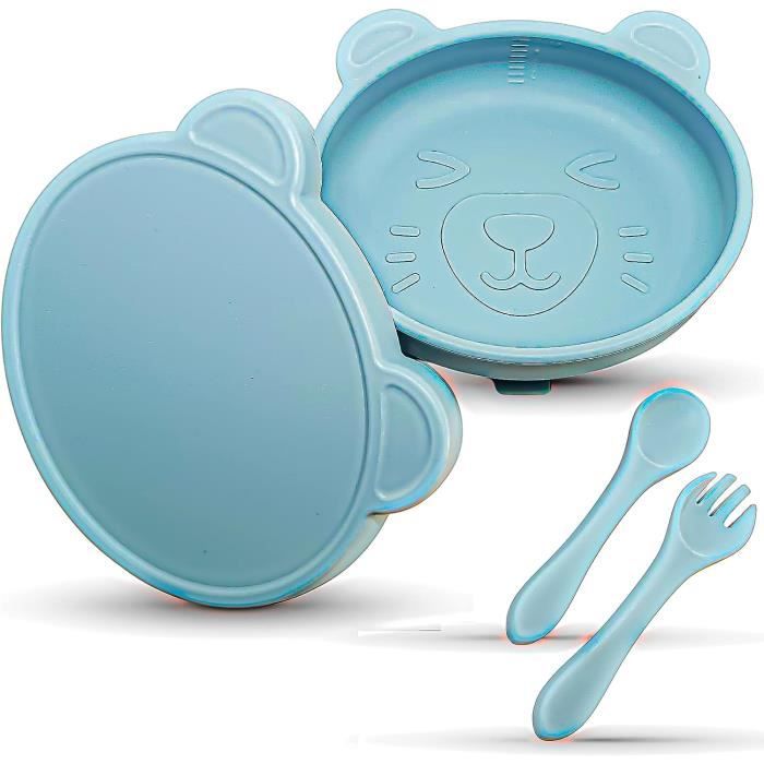 Assiette à manger en silicone pour bébé, 3 pièces/ensemble, avec ventouse  standard, vaisselle pour enfants avec couvercle cuillère - AliExpress