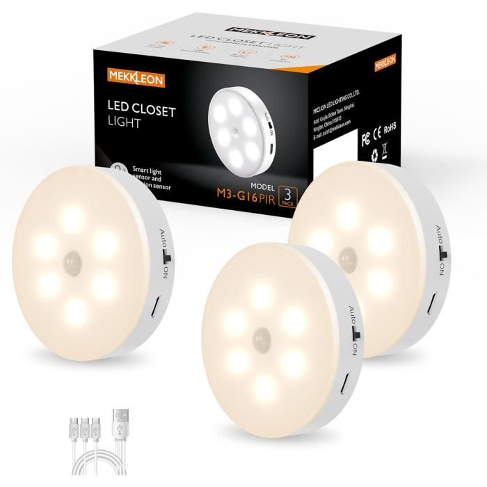 Veilleuse LED Automatique, Rechargeable Led Lampe Detecteur de