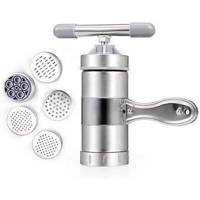 Machine à Pâtes Fraîches Manuelle Aramox - En Acier Inoxydable Avec 5 Moules - Pour Faire Spaghetti, Tagliatelle Maison - Facile à Utiliser