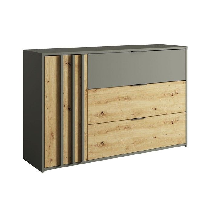 Commode design 3 tiroirs et 1 porte. Collection IZO coloris gris ...