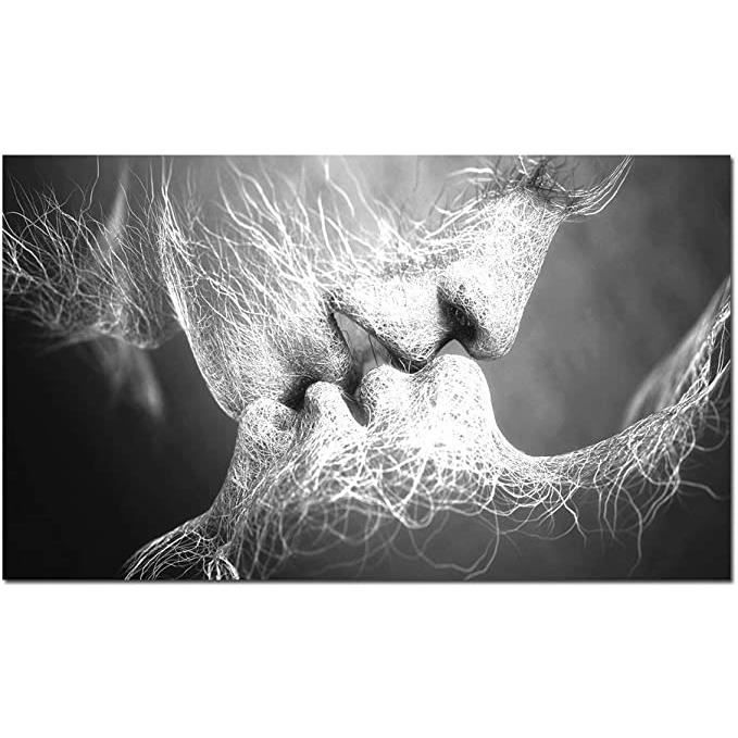 Noir Et Blanc Bisou D Amour Art Abstrait Sur Toile Peinture D Art Murale Impression D Image 70 140 Cm Cdiscount Maison
