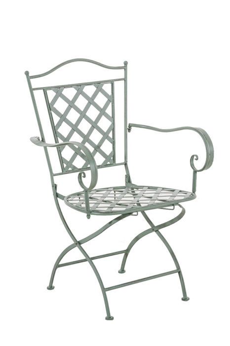 chaise de jardin en fer forge vert vieilli avec accoudoir