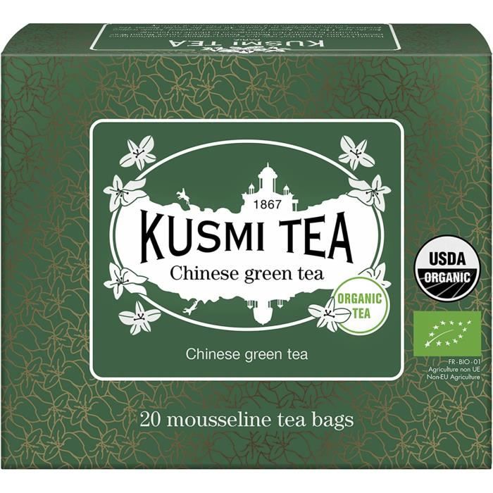 AJWKusmi Tea Thé Vert de Chine Bio 100 nature et biologique Boîte thé de 20 sachets
