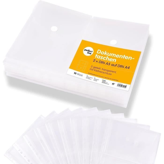 5 Pochettes Porte-documents A5 Transparentes - Bouton Pression Et Porte-stylo - Organisation Bureau Ou Maison