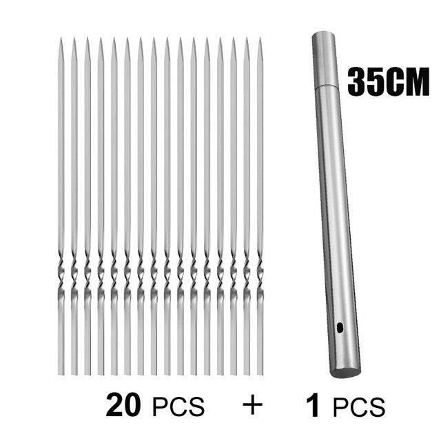20 Brochettes BBQ En Acier Inoxydable Réutilisables – Plat, Avec Tube Rangement | Brochettes Métal Pour Viandes Et Légumes Grillés