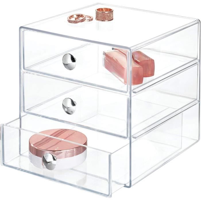 Boîte Rangement Maquillage IDesign - 3 Tiroirs Transparents - Organisateur Cosmétiques