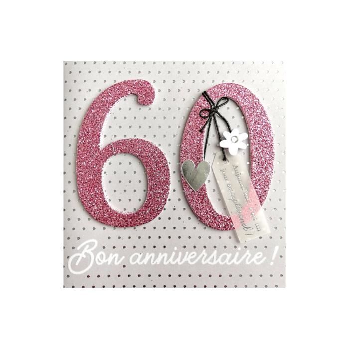 Carte De Voeux Glamour Anniversaire 60 Ans Rose Argente Cdiscount Beaux Arts Et Loisirs Creatifs