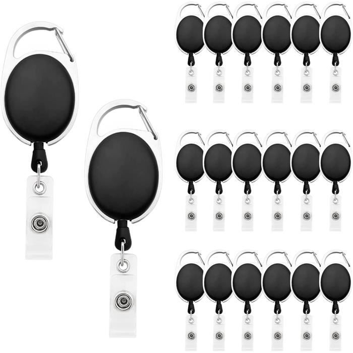 Lot De 2 Cordons Rétractables Pour Badges - 4 Porte-Cartes Inclus - Clip Nom - Noir Et Argenté - 7
