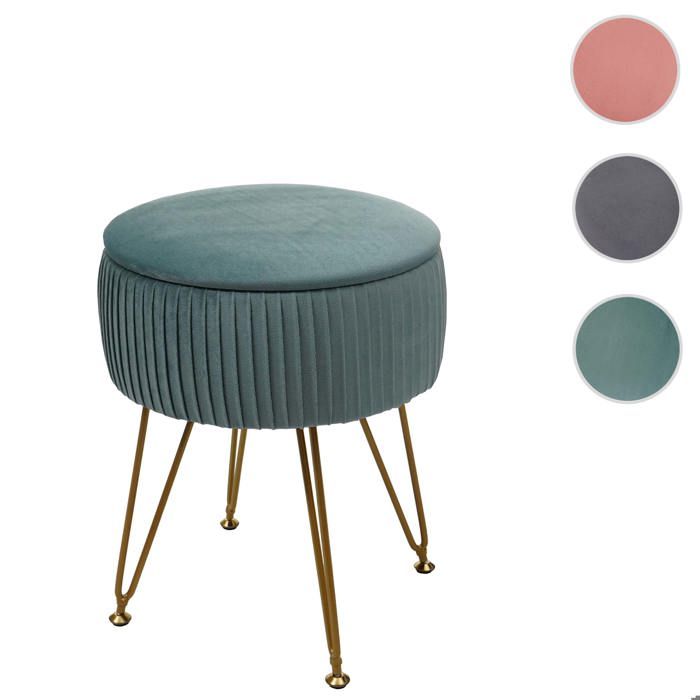 Pouf HWC-K47 Ø 33cm aspect velours vert piètement or