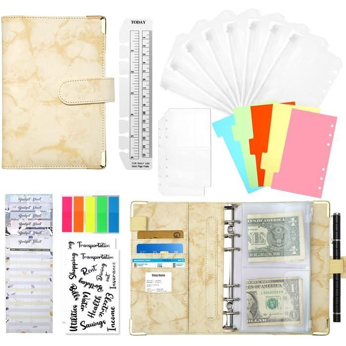 Classeur Budget Lurrose - Avec Pochettes Zippées | Organisateur Argent & Reçus | Format Portable 19x13cm