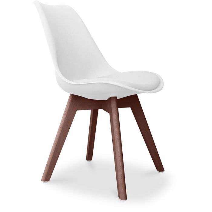 Premium Chaise Brielle au design scandinave avec coussin - Pieds sombres Blanc Premium Chaise Brielle au design scandinave avec coussin - Pieds sombres Blanc