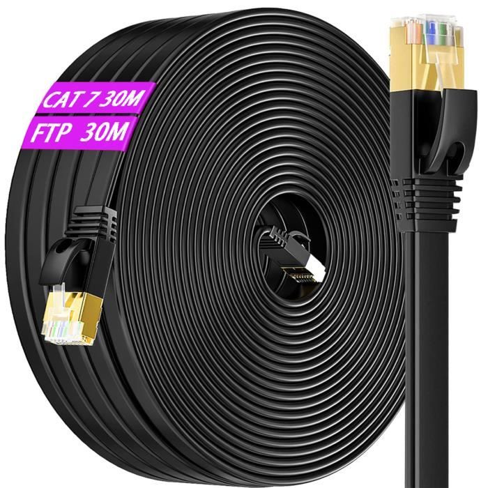 Cable Rj45 Cat 7 30M Blindé, Cable Ethernet 30 Mètres Haut Débit Fibre Cable  Réseau Plat 10Gbps 600Mhz Câble Internet Très Lo[H2504] - Cdiscount  Informatique