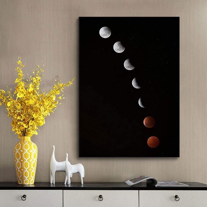 Peinture paysage maison et pleine lune Illustration nuit - Canada