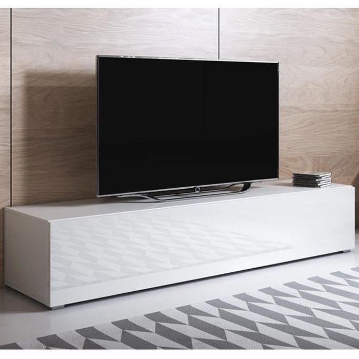Design Ameublement - Meuble TV LUKE H2 Sur pieds plastique 2 cm - Blanc Brillant - 160x32x40cm Design Ameublement - Meuble TV LUKE H2 Sur pieds plastique 2 cm - Blanc Brillant - 160x32x40cm