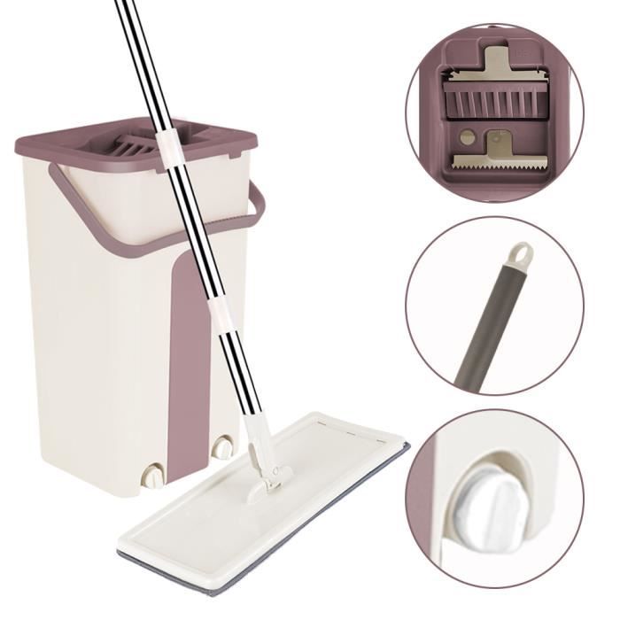 Ensemble Balai Serpillière Rotative 360° + Seau Essoreuse – Manche Télescopique, Vadrouille Microfibre Auto-Essorage, 1/2/3 Têtes, Nettoyage Sans Effort