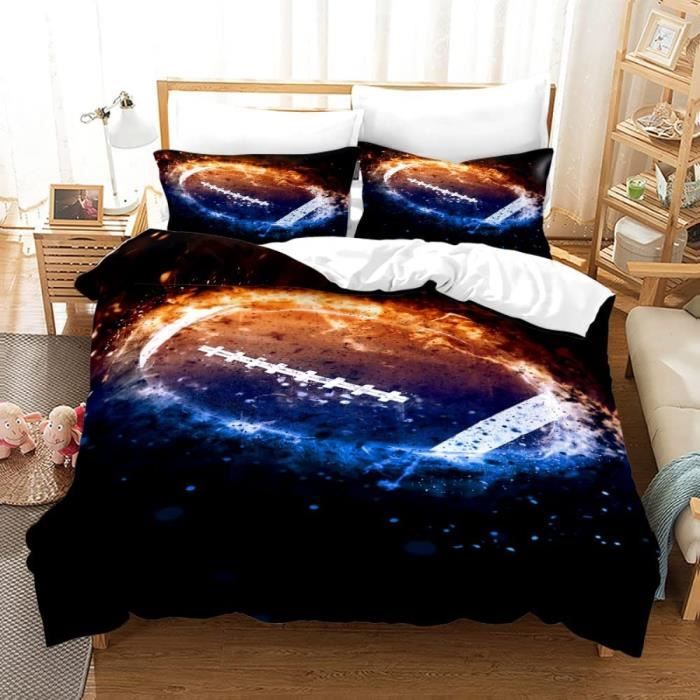 Housse de Couette 200x200 Rugby Brûlant, Microfibre 3D Imprimée Rugby Brûlant Parure de Lit,avec 2 x Taie d'Oreiller 65x65 cm
