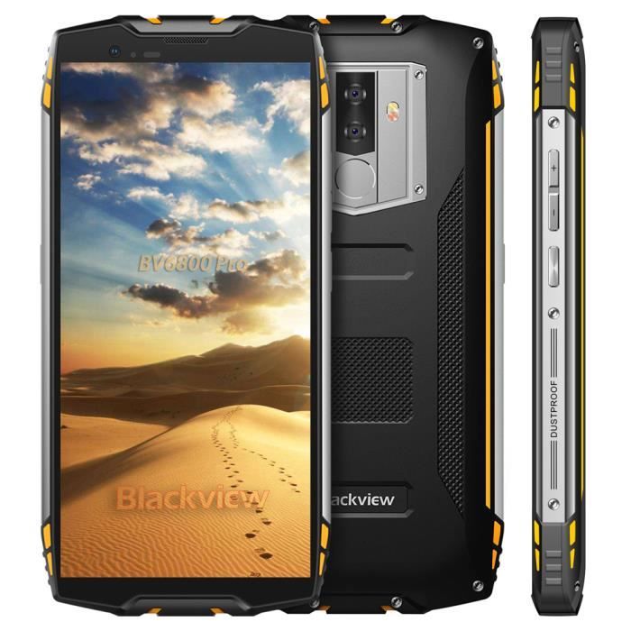  T&eacute;l&eacute;phone portable Smartphone étanche Blackview BV6800 Pro Smartphone 64Go 5.7" Batterie 6580mAh Supporte Recharge sans fil Téléphone Portable - Jaune pas cher