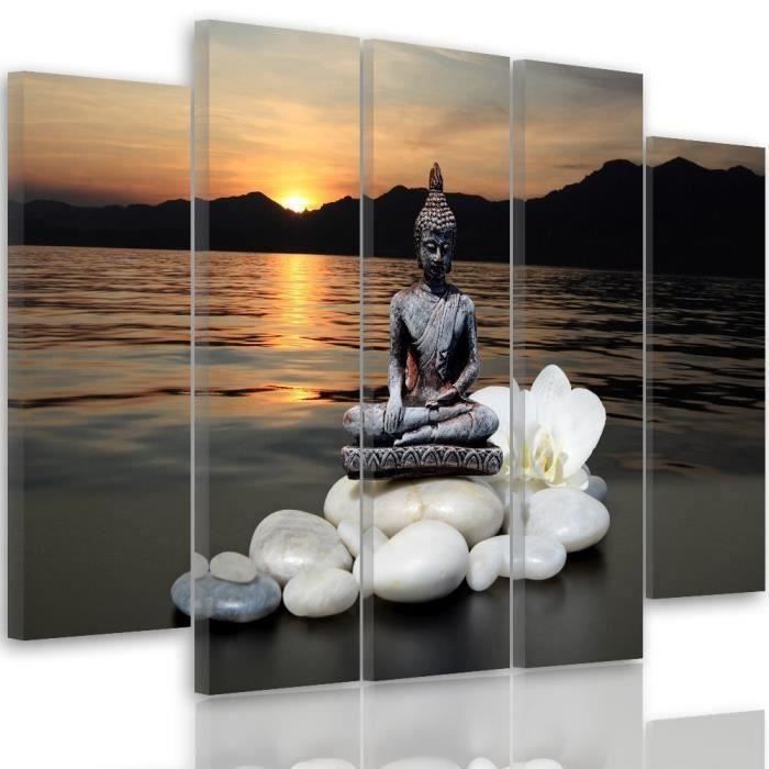 Tableau Décoration Murale Zen Bouddha Mer 5 Panneaux 150x100 cm Coucher de  soleil Impression sur Toile pour la Maison Salon Spa - Cdiscount Maison