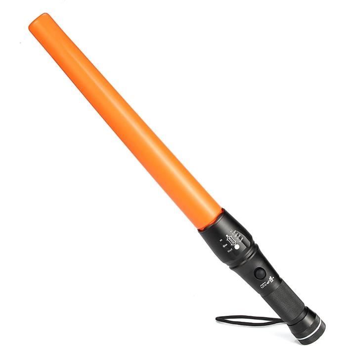 torche 42 cm baguette de signalisation signal traffic wand zoomable 980 lumens 5 modes lampe de poche réglable,rouge orange,[u902]