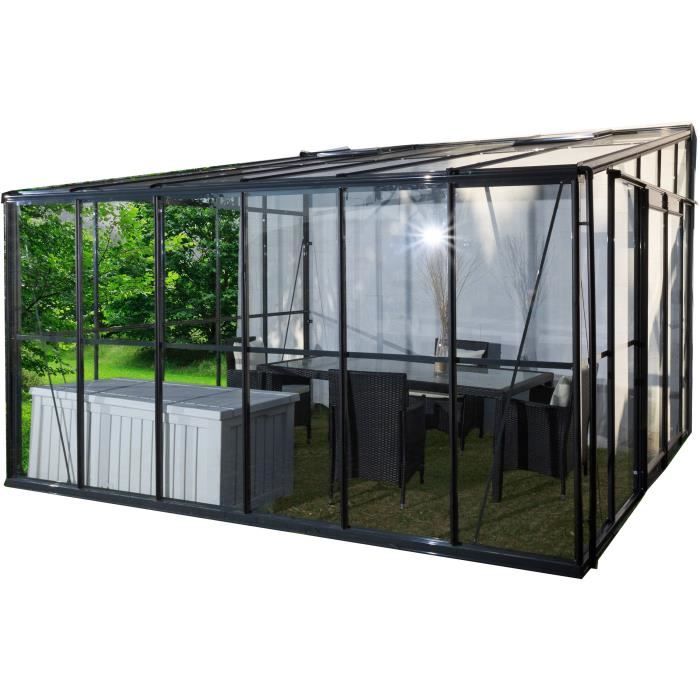 Serre grise jardin d'hiver 12m² adossable base