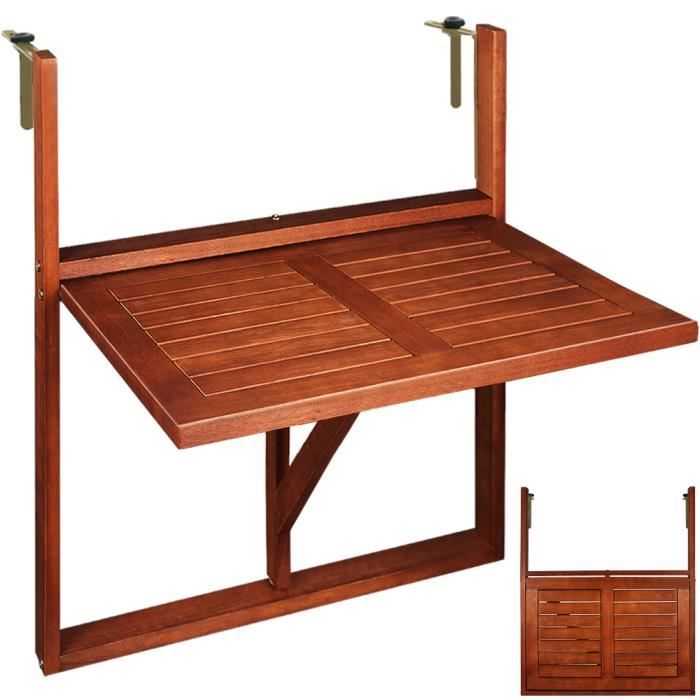 table de balcon suspendue en bois d'acacia certifié fsc® - pliable 64x45x87cm - deuba - contemporain - design