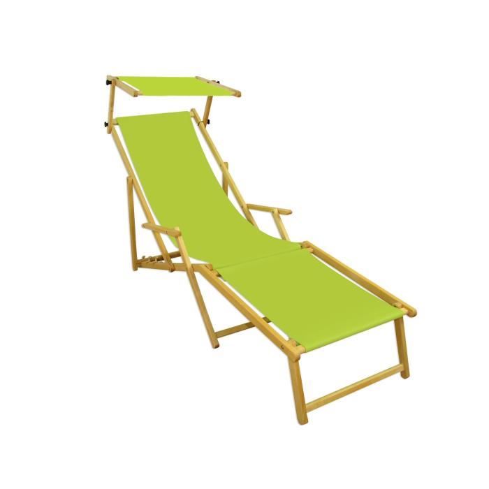 Chaise longue de jardin vert pistache pliante repose-pieds pare-soleil en bois naturel 10-306NFS