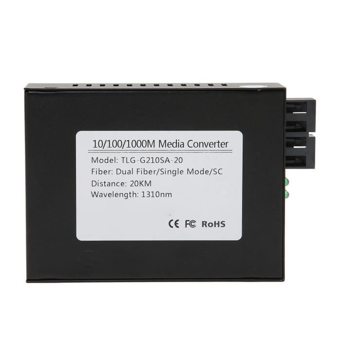 10Gtek Convertisseur Media Gigabit Ethernet - RJ45 Vers Fibre SC Monomode 20km