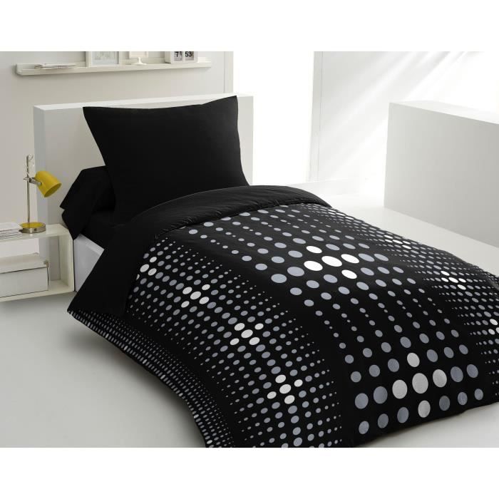 Parure de couette microfibre Steevy - 1 housse de couette 140x200 cm + 1 taie 63x63 cm - Noir - HOME