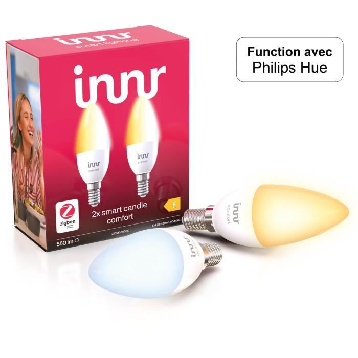 Innr E14 ampoules LED connectée Blanc réglable, Philips Hue* & Alexa