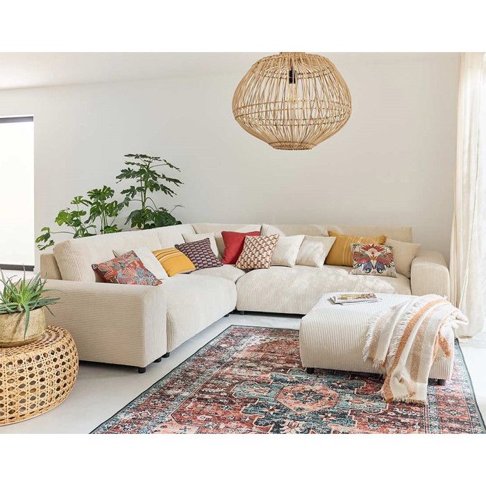 Garance - canapé modulable dangle gauche - 5 places - en velours côtelé - Beige