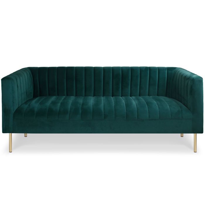 MENZZO Canapé moderne 3 places à coutures verticales Sacramento Velours Vert -L180 x P76 x H72 cm - Hauteur dassise : H52 cm