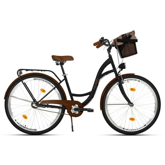 Vélo Confort Femme 28 Pouces 7 Vitesses - Style Néerlandais Vintage Avec Panier & Porte-bagages