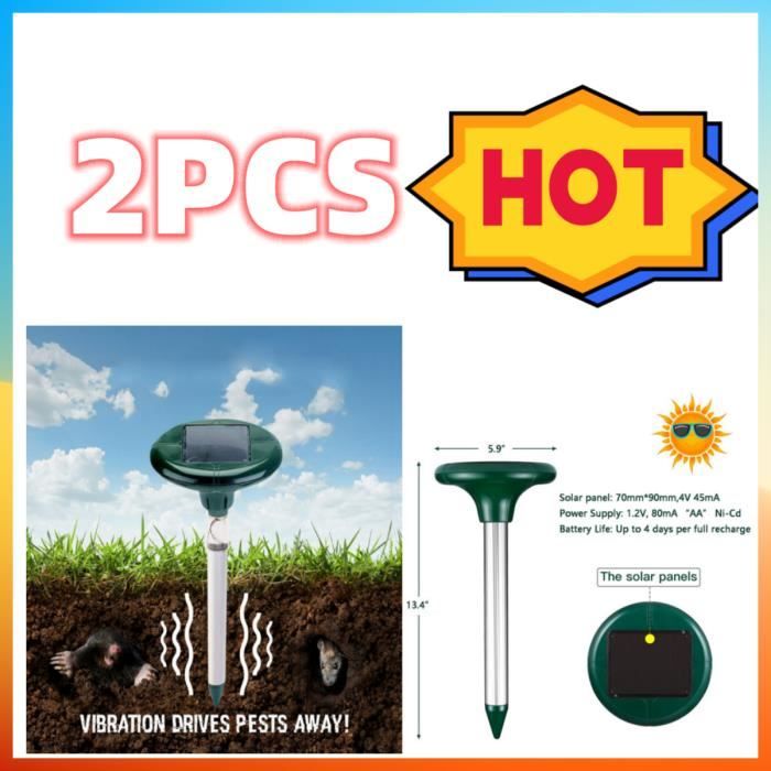 2 Pièces Anti Taupe Solaire, Répulsif Taupe, Anti Taupe