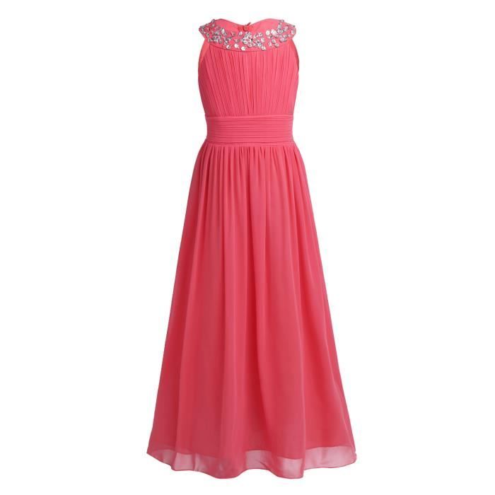 Robe De Ceremonie Princesse Fille 4 14ans Enfants Col Decore Paillettes Perles Pour Fete D Anniversaire Mariage Rouge Cdiscount Pret A Porter