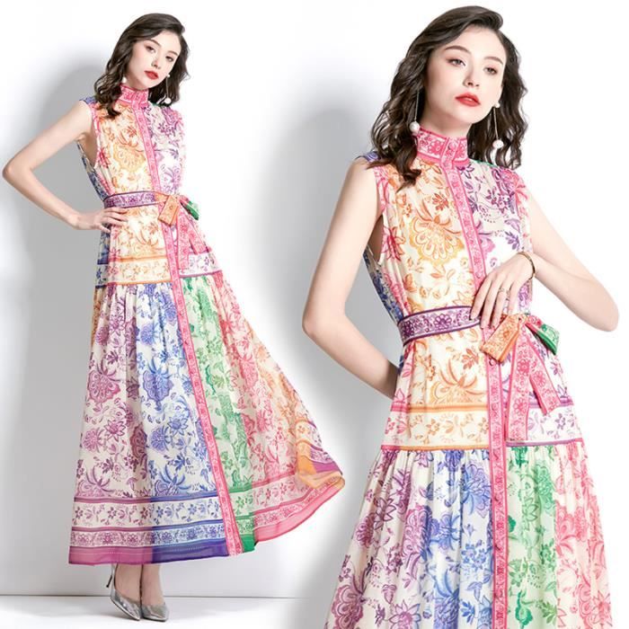 Robe longue élégante à manches bouffantes et imprimé