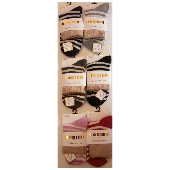 RODIER lot 6 paires de chaussettes femme cachemire-laine ultra-doux