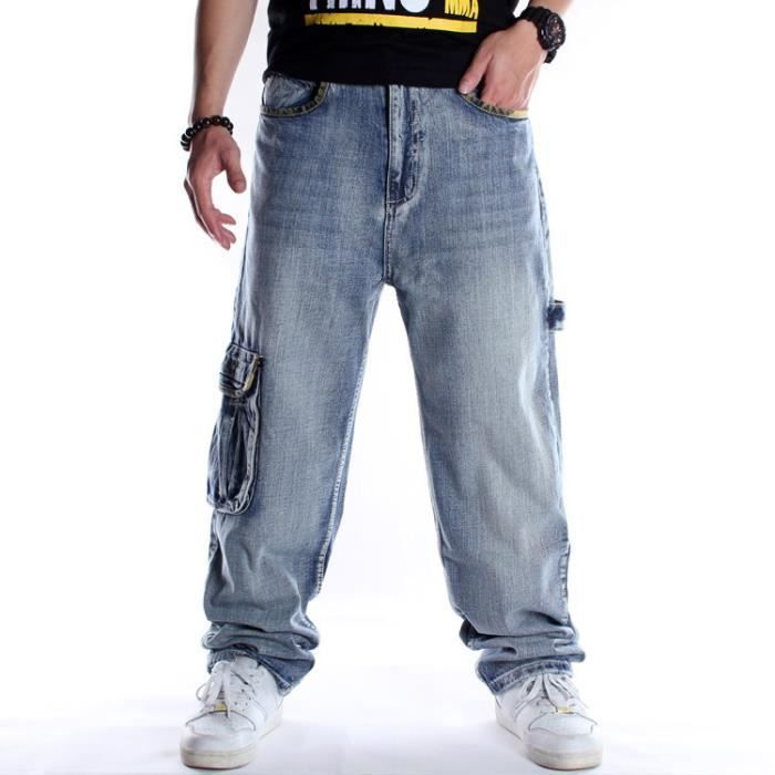 Jeans Hip Hop Baggy pour hommes pantalon de skateboard décontracté ample  décontracté Bleu Grande Taille 30-46