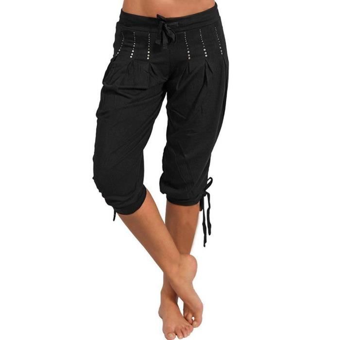 Pantalon Capri Femme été - Coton Confortable - Yoga, Sport Ou Détente - Avec Poches