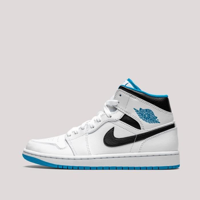 Basket Air-Jordan 1 Mid Laser Blue 554724-141 Pour Hommes et Femmes JD1 MID - Blanc Blanc 