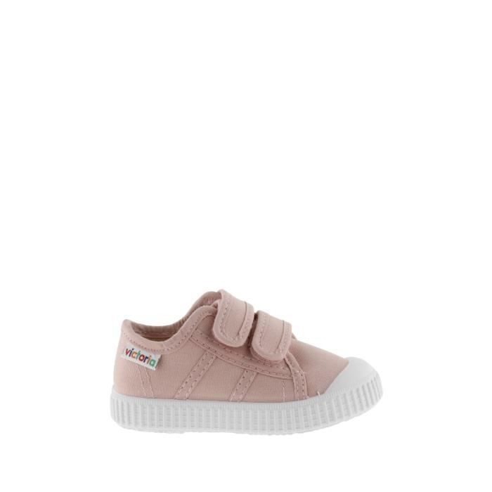 Victoria Baskets enfant - VICTORIA - 1915 Scratchs Toile - Rose - Fermeture Scratch - Talon Plat